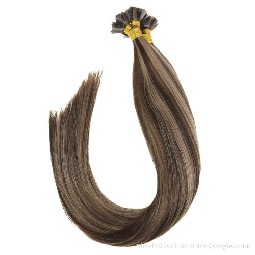 Hot selling factory high quality Russian rumy human hair extension Pre Bonded Hair Extensions Flat tip hair Flat bond extension